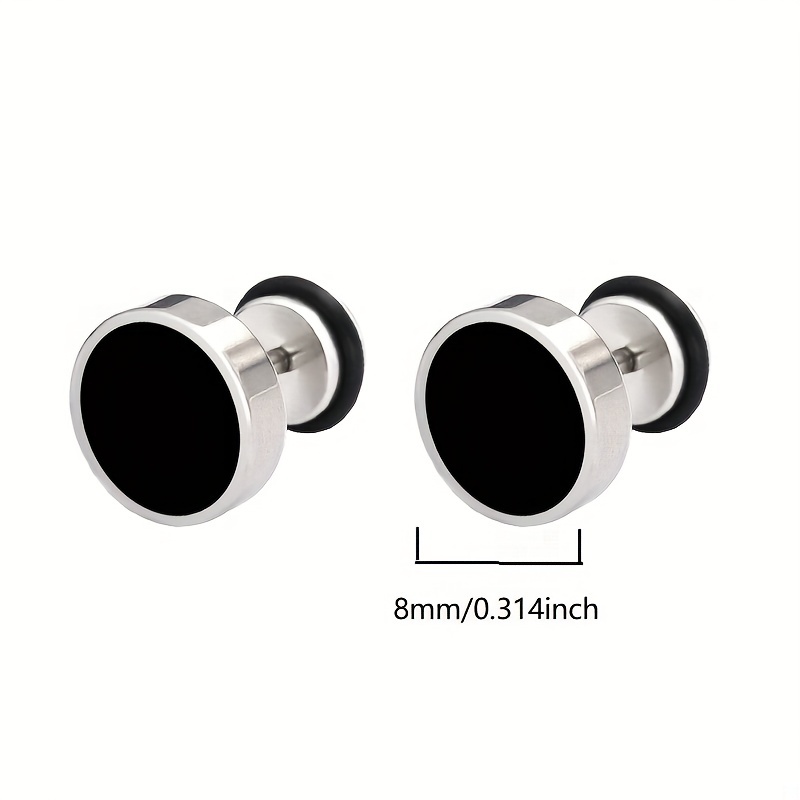 Men's Titanium Steel Round Drip Oil Stud Earrings