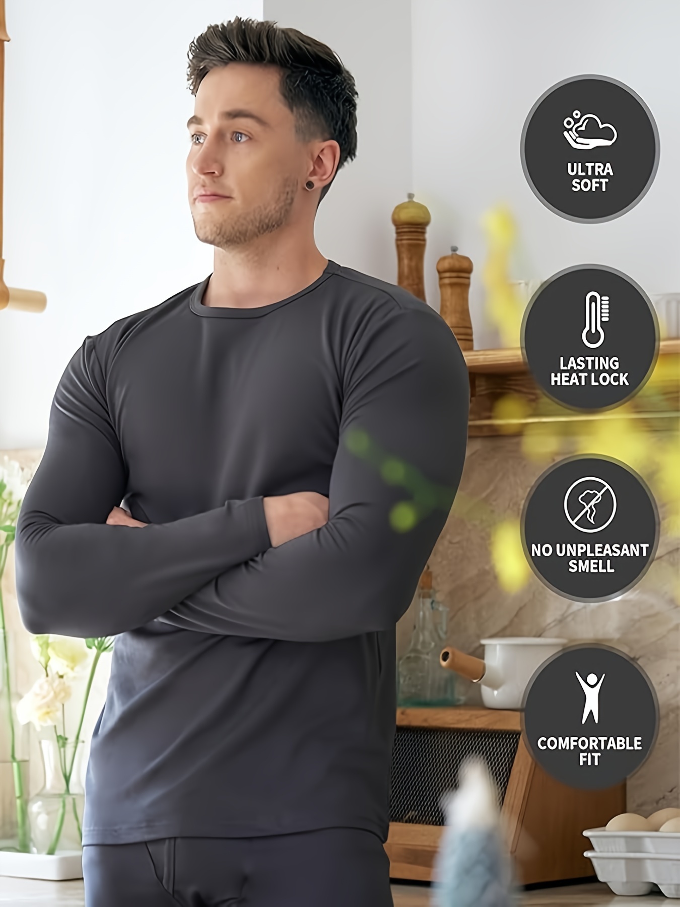 Men Thermal Shirts Long Sleeve Shirts Base Layer Underwear Waffle Cold  Weather