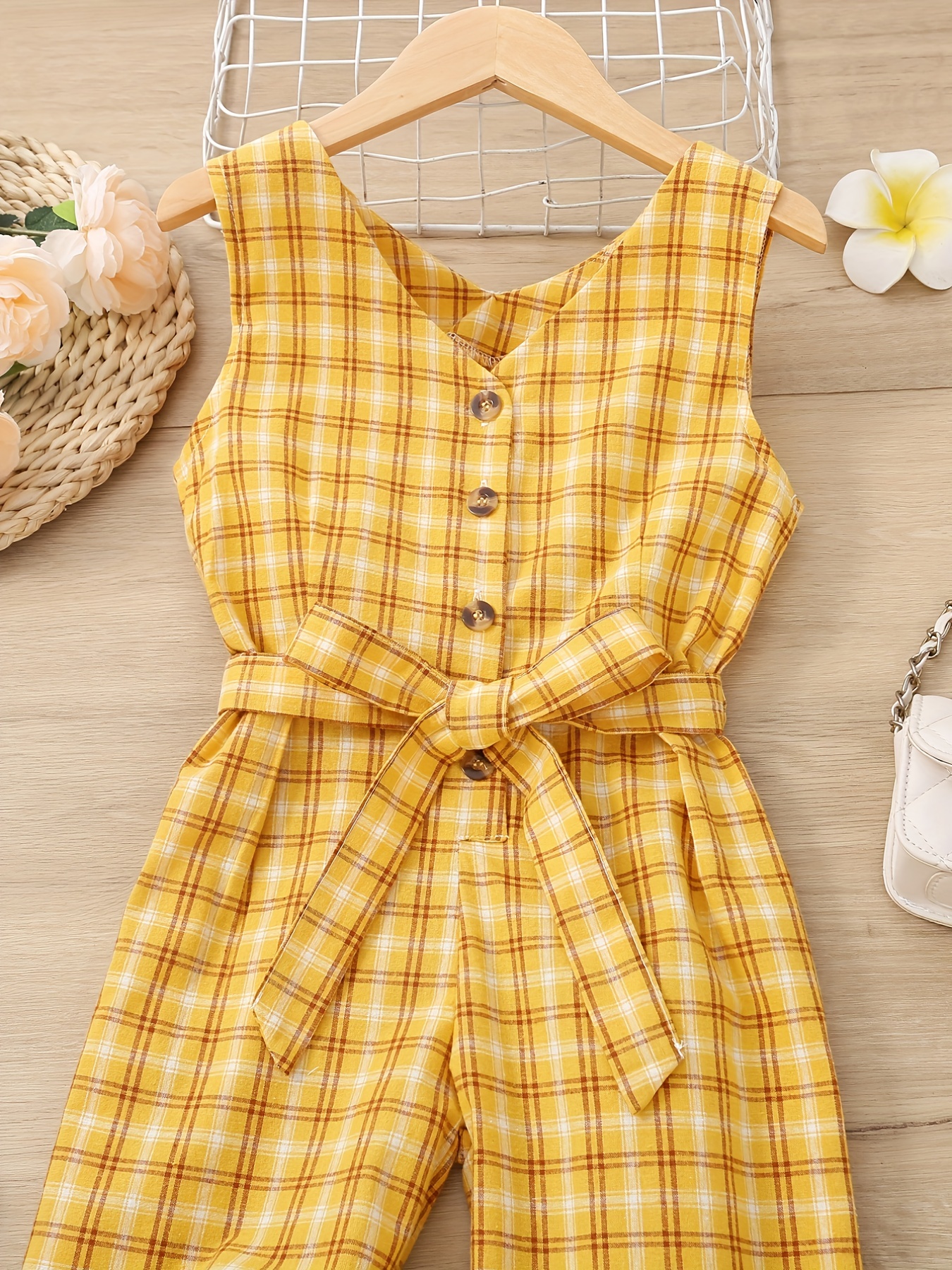 Yellow sales checkered jumpsuit