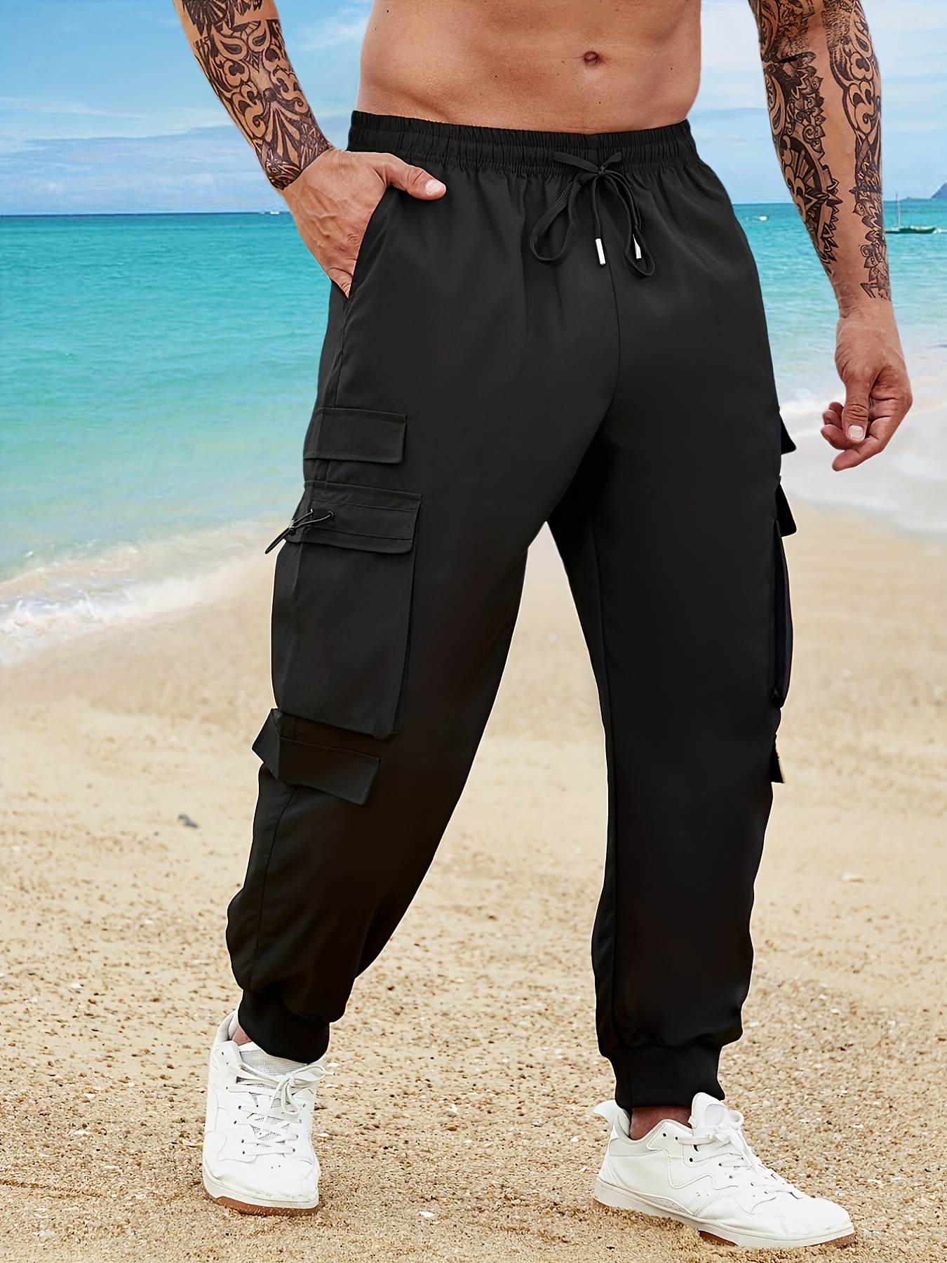Men's Drawstring Pocket Jogger Pants Slim Fit Casual - Temu Australia