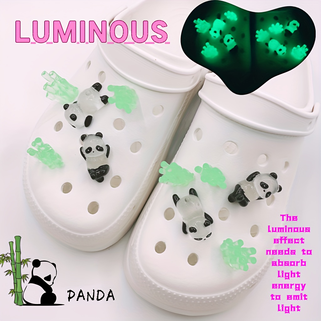 10Pcs/Set Luminous Panda Bamboo Cute & Lively Cartoon Animal Cute Lazy Panda Large Transparent Resin DIY Shoes Accessories,Temu