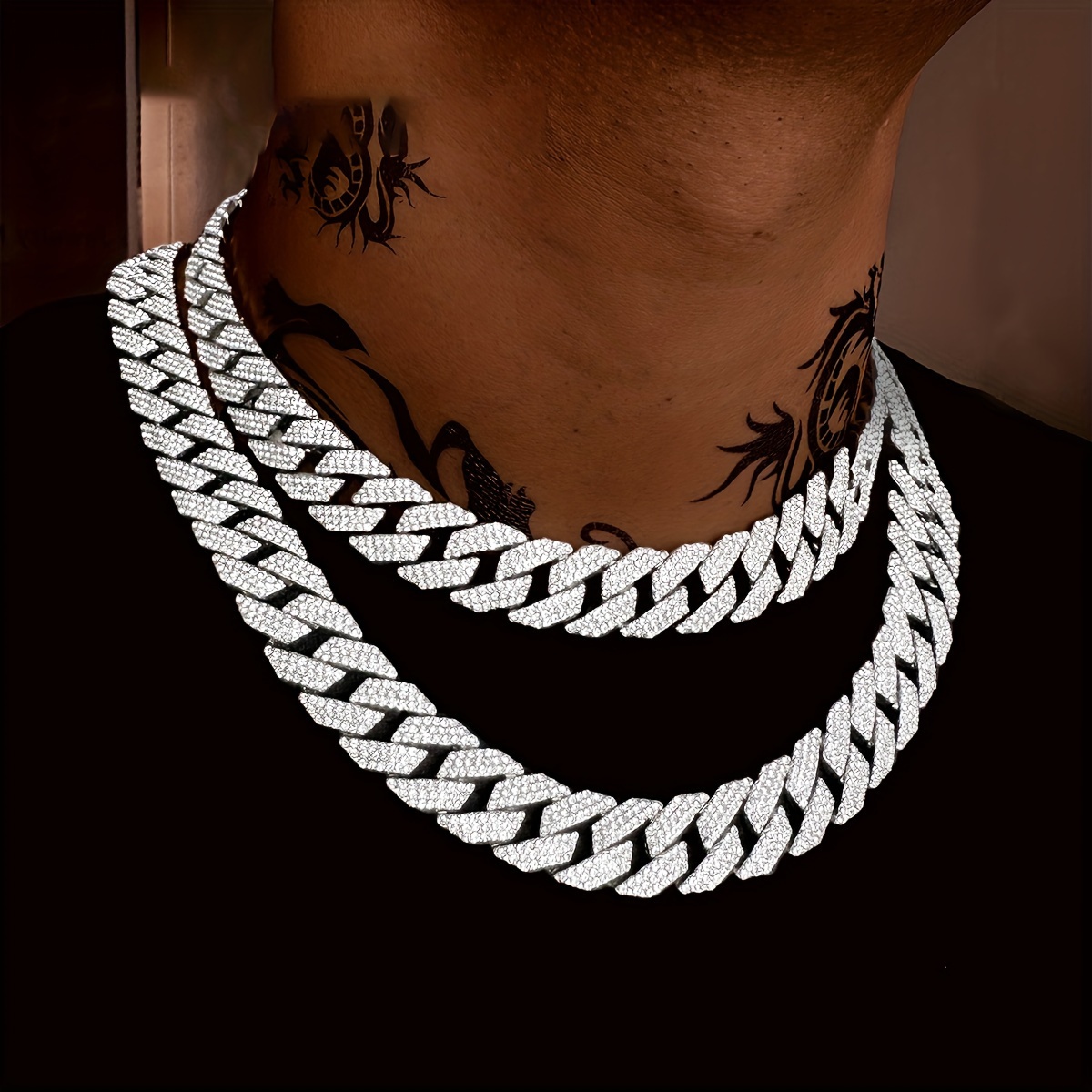 

1pc Cuban Link Chain Curb Chain Necklace, Hip Hop Necklace Cuban Link Faux Diamond Chain For Men, Father's Day Gift
