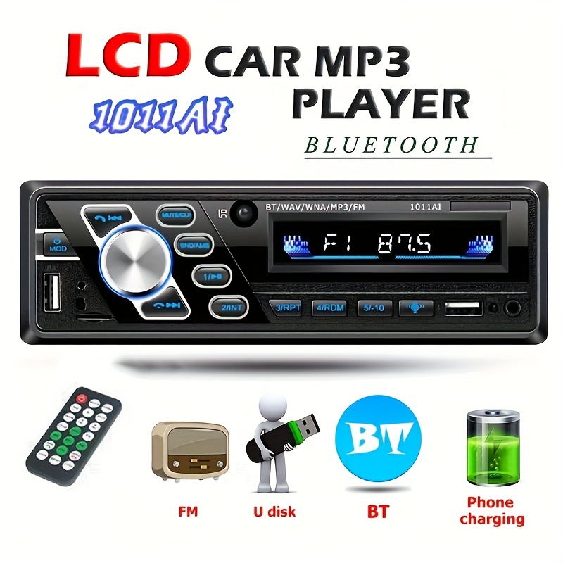 Radio con Bluetooth para coche, reproductor estéreo de 1 Din, AUX-IN para  teléfono, MP3, eléctrico