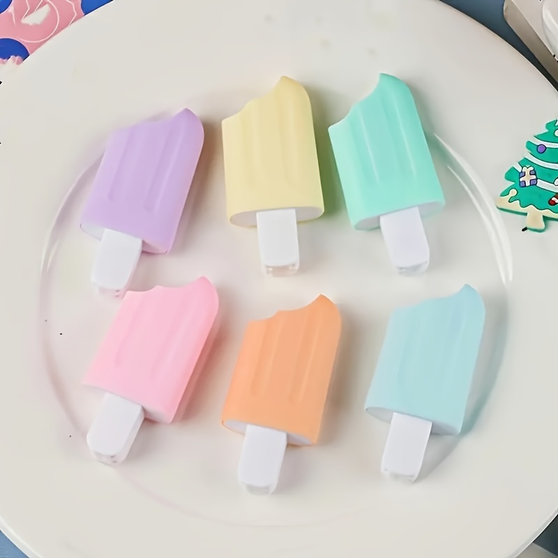 

6pcs Mini Ice Cream Popsicles In Colorful Fluorescent Pens, Cute Graffiti Painting Journal Learning Marker Pen Set