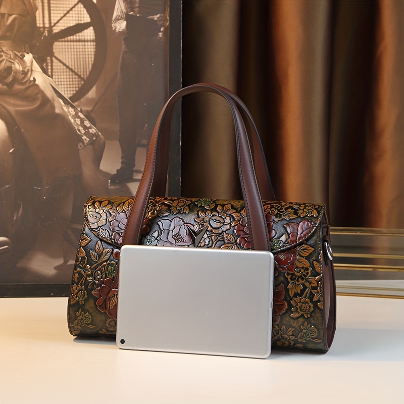 Vintage Floral Handbag for Women with Removable Strap