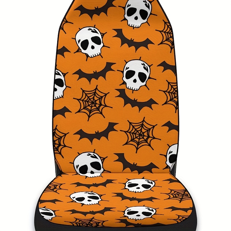 Halloween Bat Skull Printed Car Seat Cover Front Seats, Bucket