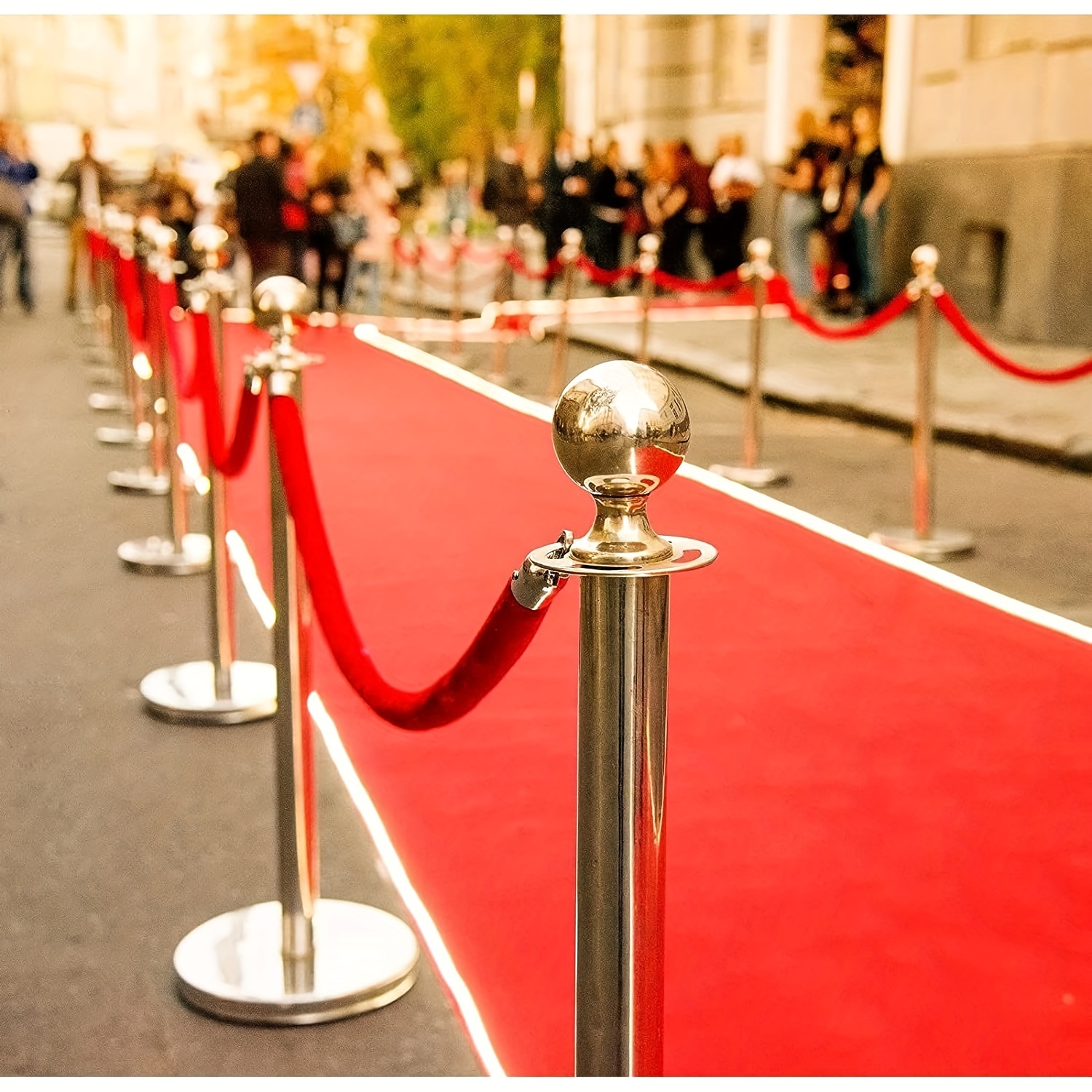 Red Velvet Rope Fixed Rope 4.9 Feet (about 1.5 Meters) Crowd Control  Barrier With Polished Golden Hook
