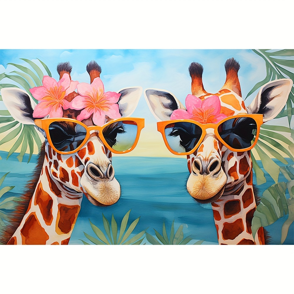 

1pc Large Size 35x50cm/13.8x19.7in Without Frame Diy 5d Diamond Painting, Cartoon Giraffes, Full Rhinestone Painting, Diamond Art Embroidery Kits, Handmade Home Room Office Wall Decor