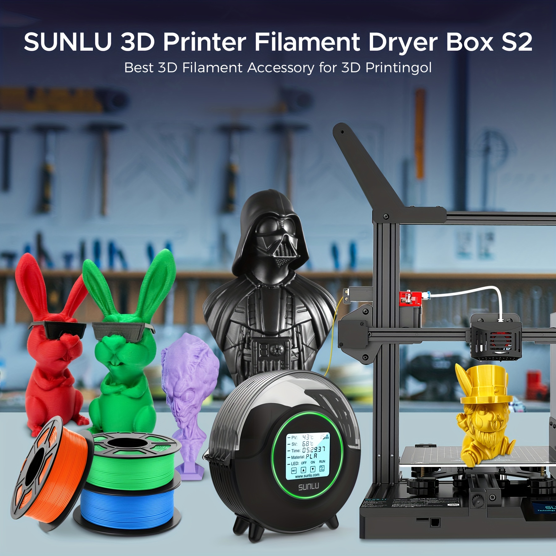 [2023 Newest Upgraded] SUNLU Official 3D Printer Filament Dryer S2,  Filament Storage Dehydrator for 3D Printing, Built-in Fan, Dryer Box S2 for  PLA Nylon PA ABS PETG 1.75 2.85 3.00mm, Black : Industrial & Scientific 