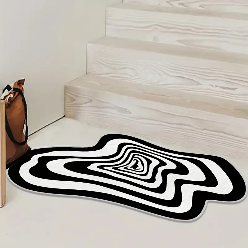 Special Shaped Twisted Black And White Striped Floor Mat - Temu