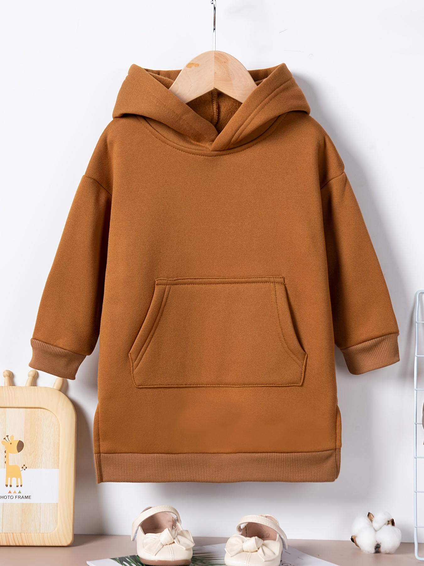 Girls Split Hem Fleece Longline Hoodie Sweatshirt Kangaroo Temu