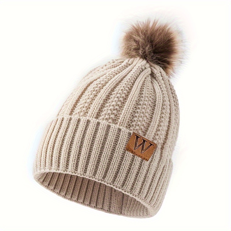 Winter Warm Cuffed Beanie Pom Solid Color Ribbed Knit Hats - Temu Australia