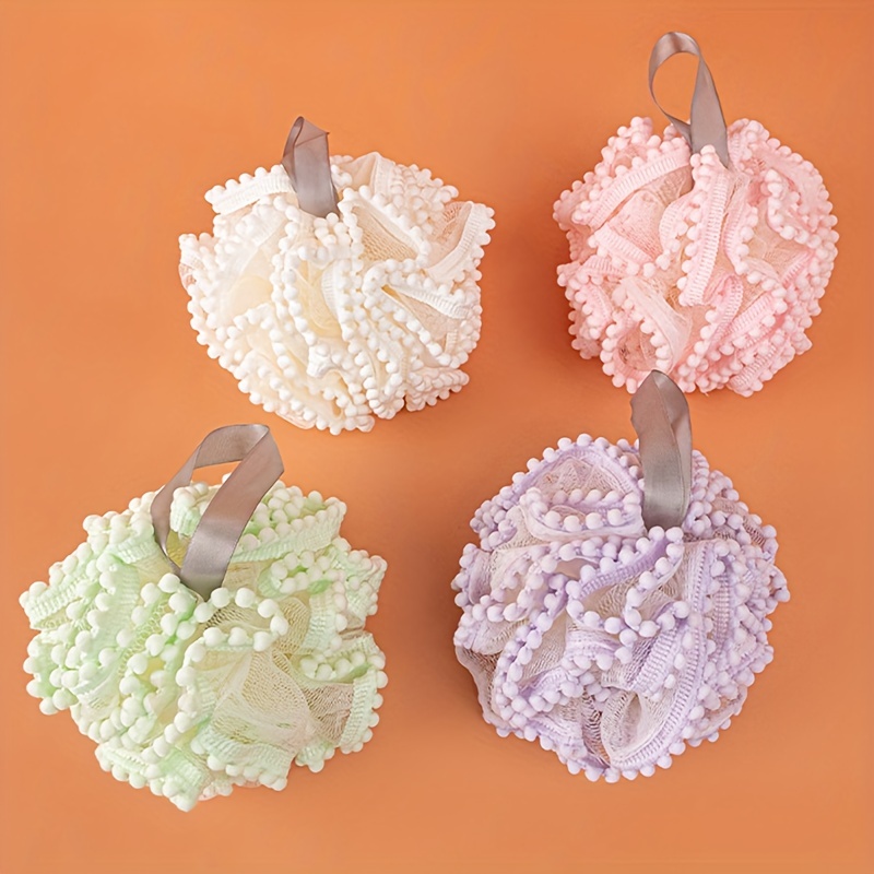 4pcs Lace Super Exfoliating Home Spa Bath Poufs Set