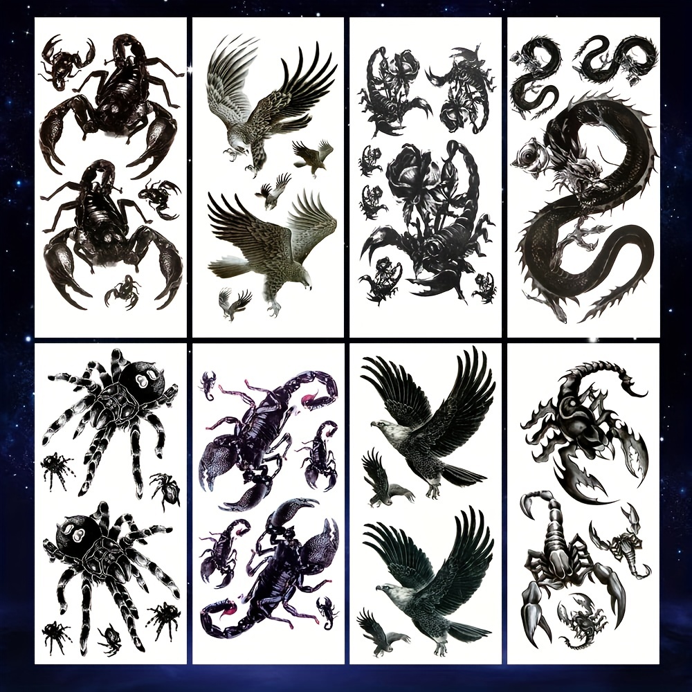 8 Sheets Deadly Waterproof Temporary Tattoo Stickers for Party Activities