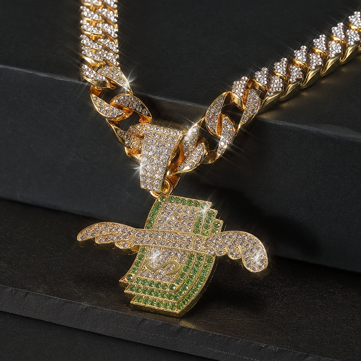 Wings Dollar Pendant Set Rhinestone Necklace - Temu
