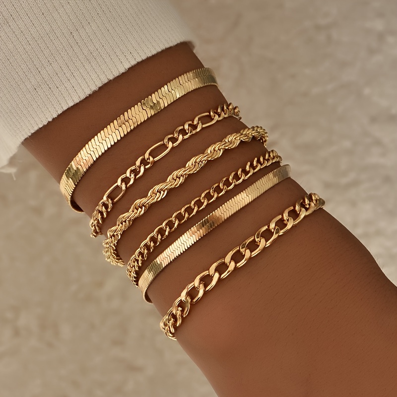 

6pcs/set Golden Color Punk Alloy Chain Snake Bone Chain Twist Chain Bracelets Female Jewelry Accessories