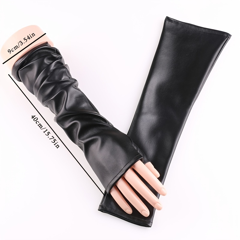 Long Fingerless Faux Leather Gloves