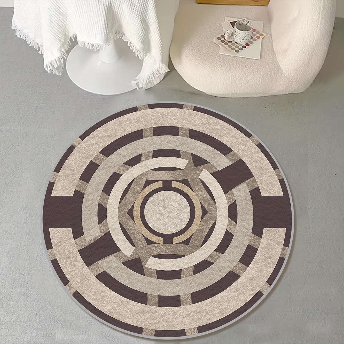 1pc Simple Half-round Shape Faux Cashmere Carpet, Soft And Thick