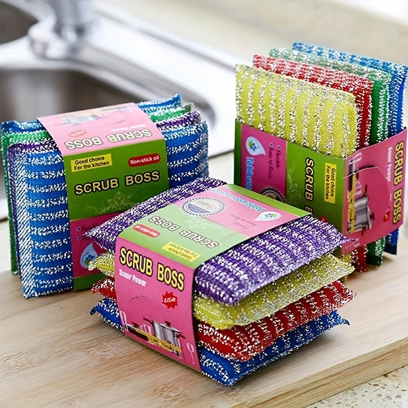 4pcs Random Colour Double-Sided Dishwashing Sponge Set