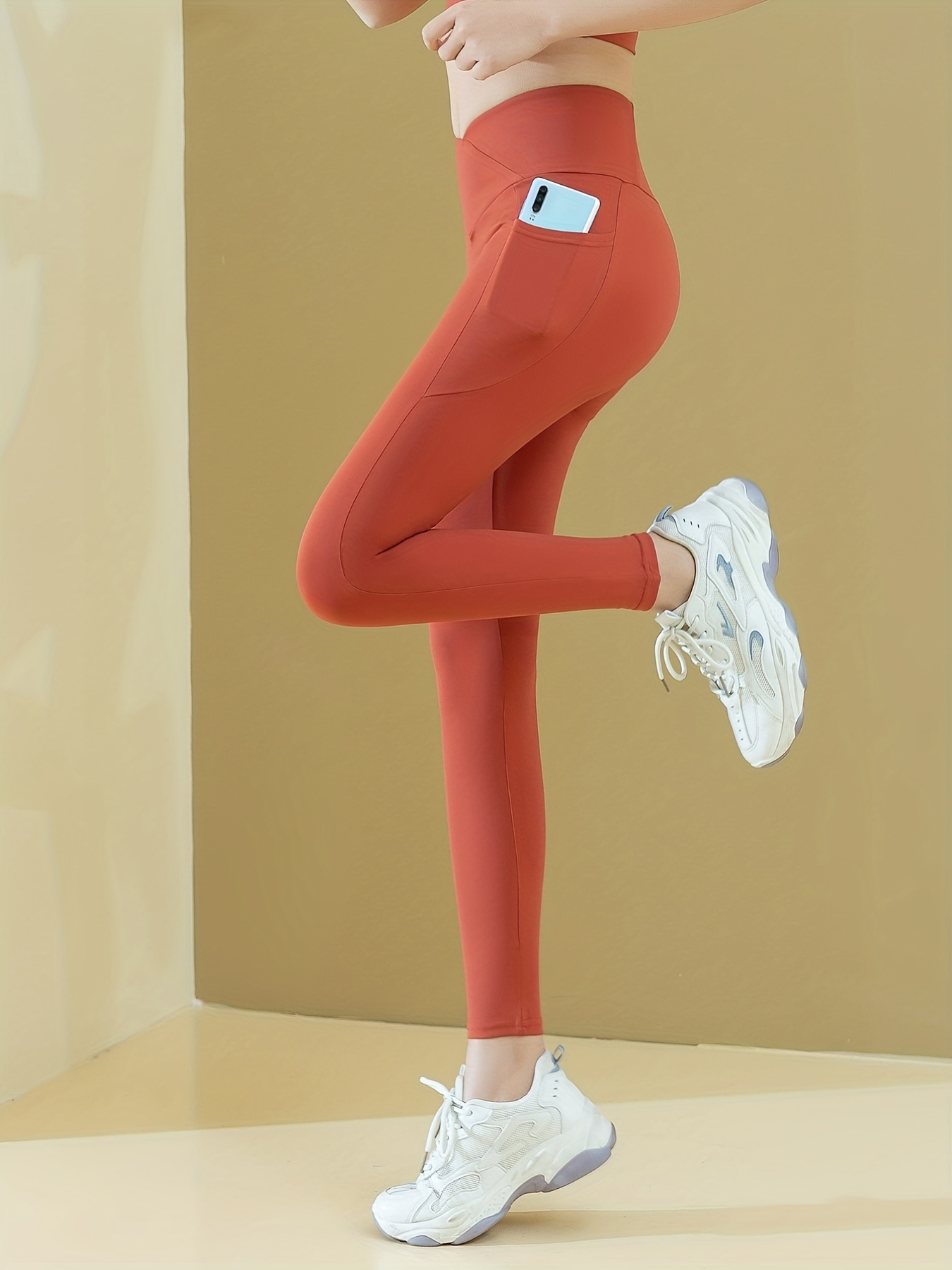 Contrast Color High Waist Yoga Pants Pocket Sports Running - Temu