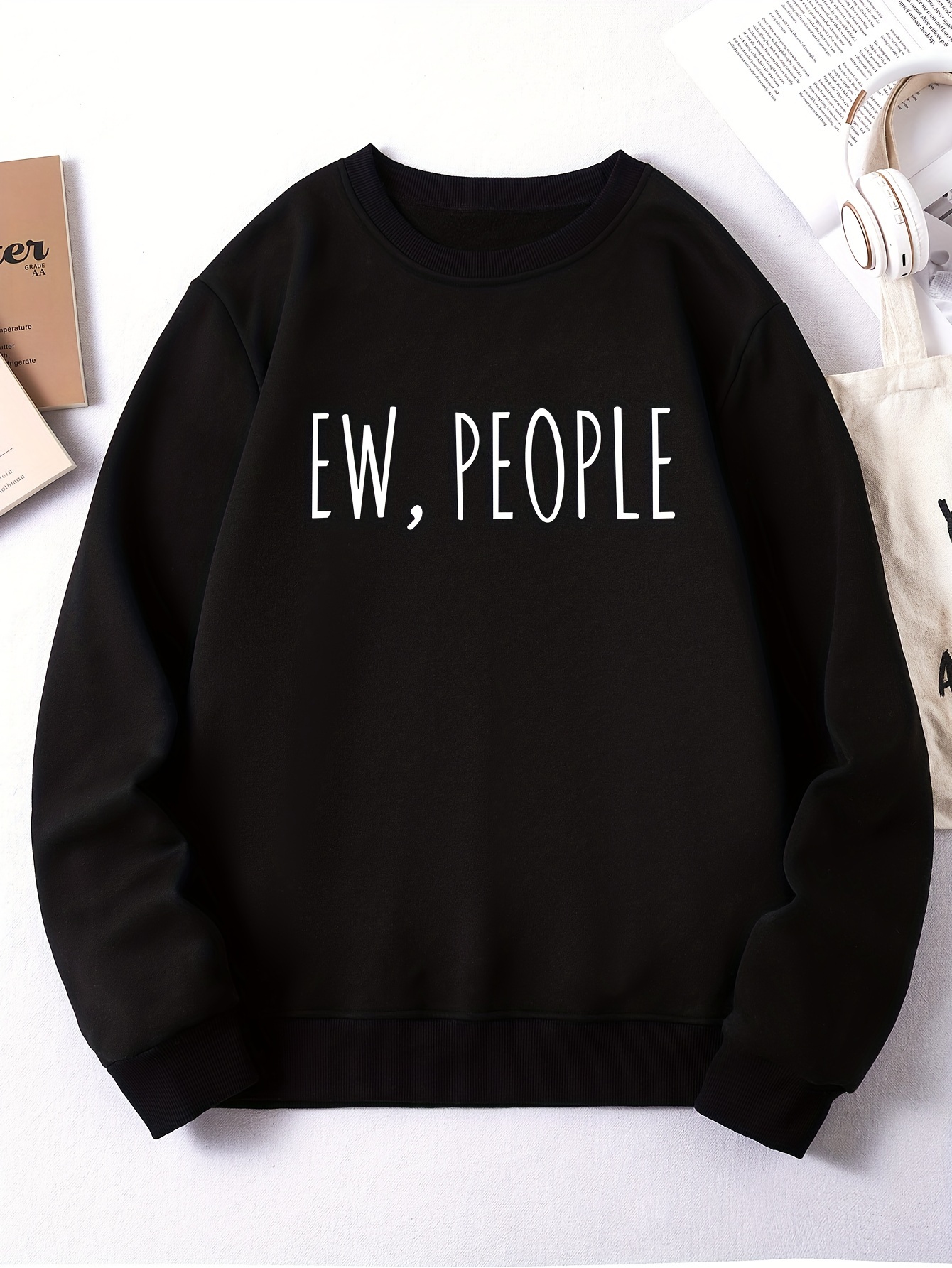 Letter Print Simple Sweatshirt, Casual Long Sleeve Crew Neck Sweatshirt, Women's Clothing