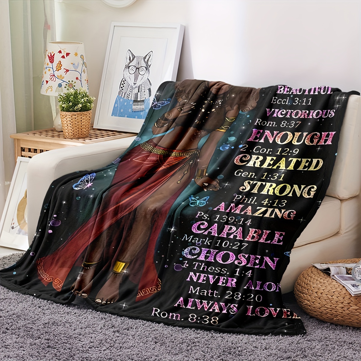 1pc Flannel Digital Black Beauty Text Pattern Printed Blanket