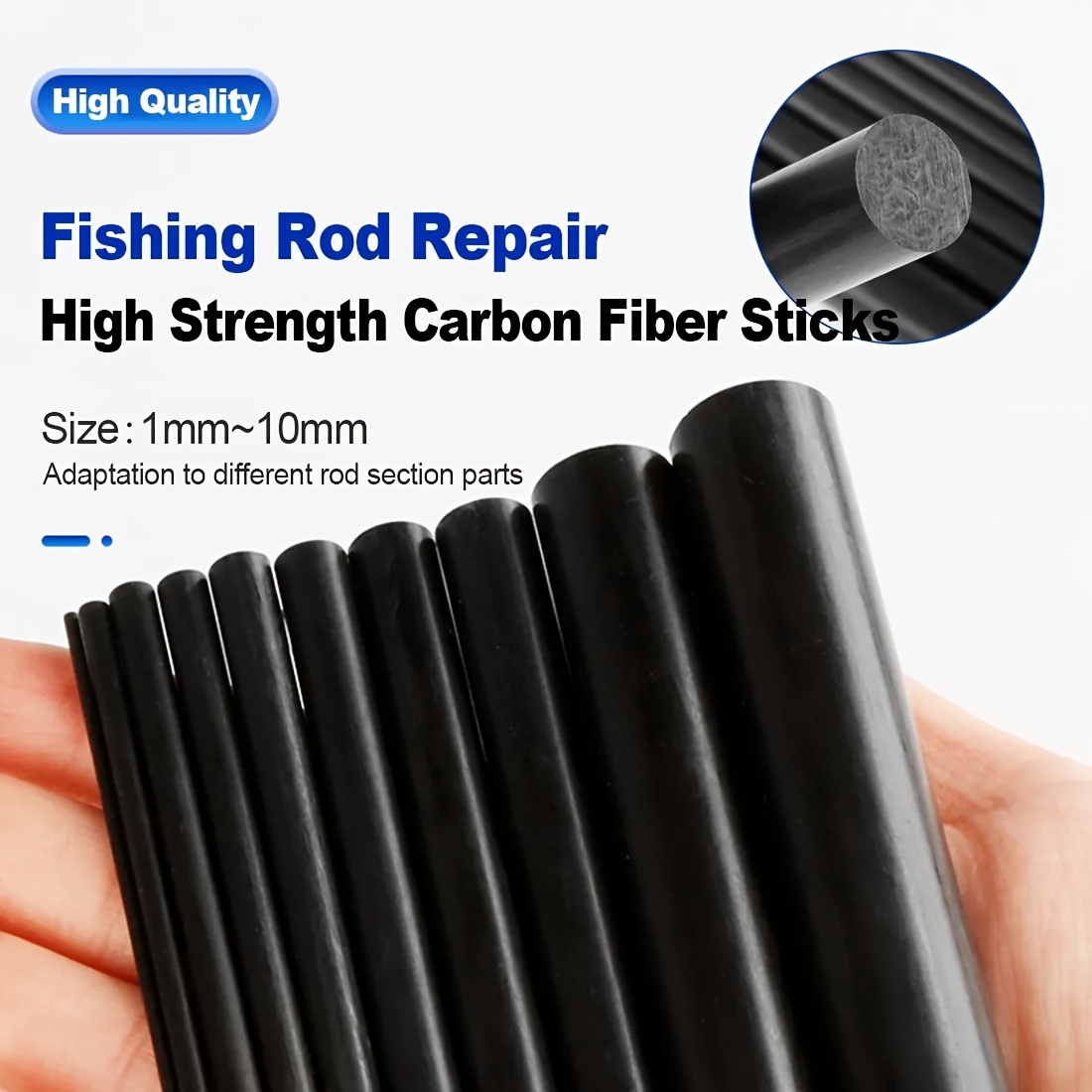 Goture Fishing Rod Repair Kit Carbon Fiber Stick Rod Blank Repair Parts 5  Sizes