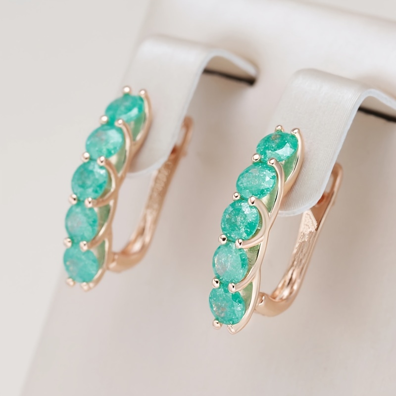 

Green Zirconia Decor Hoop Earrings Bohemian Elegant Style Copper 18k Gold Plated Jewelry Trendy Female Gift Daily Casual