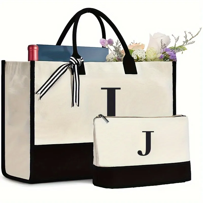 Trendy Letter Print Tote Bag Set, Large Capacity Shoulder Bag
