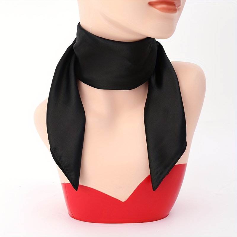 Solid Satin Square Scarf Classic Silk Neckerchief Casual Bandana