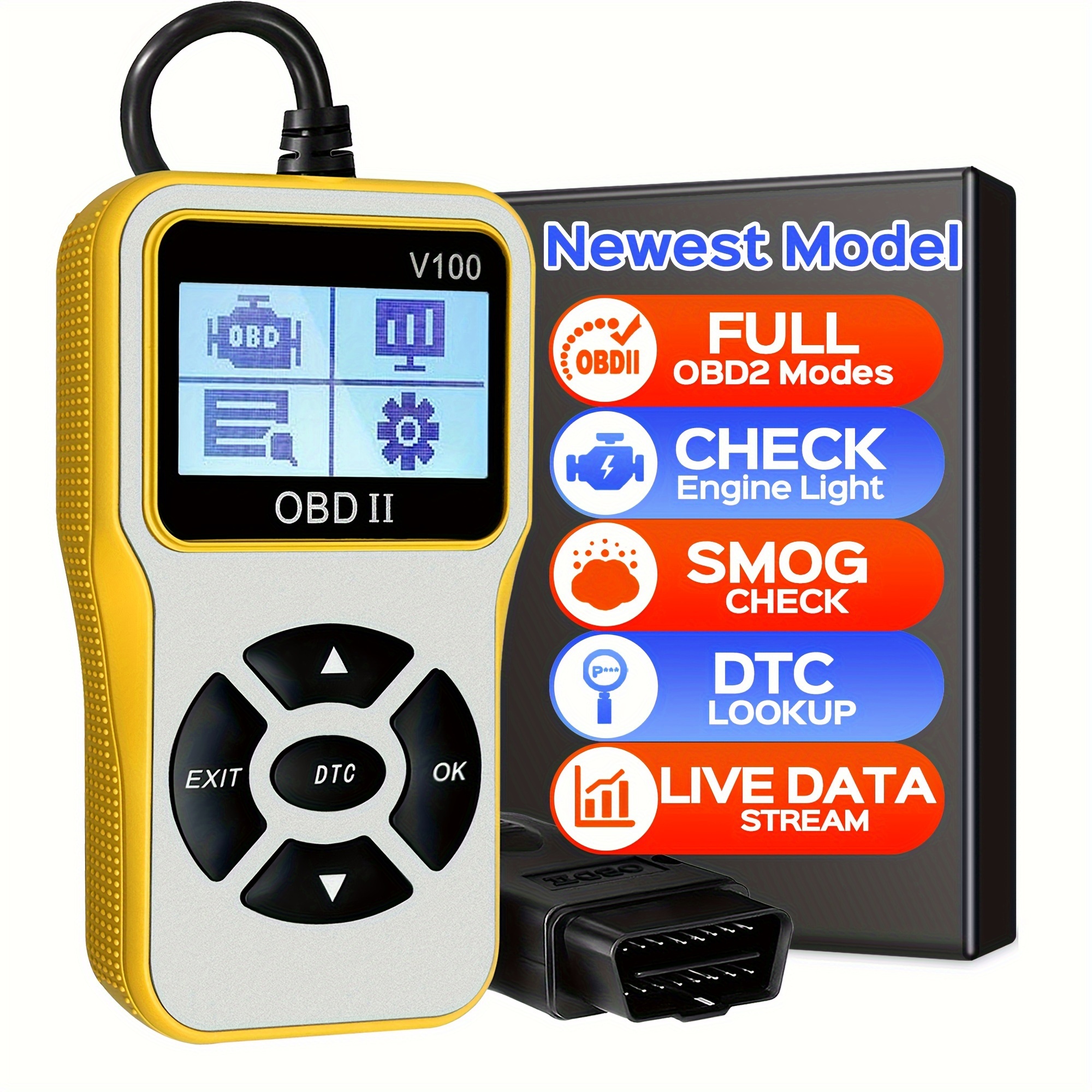 OBD2 Scanner, OBD2 Reader Turn Off Check Engine Light View Freeze Frame  Data I/M Readiness Smog Check CAN OBD II Diagnostic Tool for Car Automobile