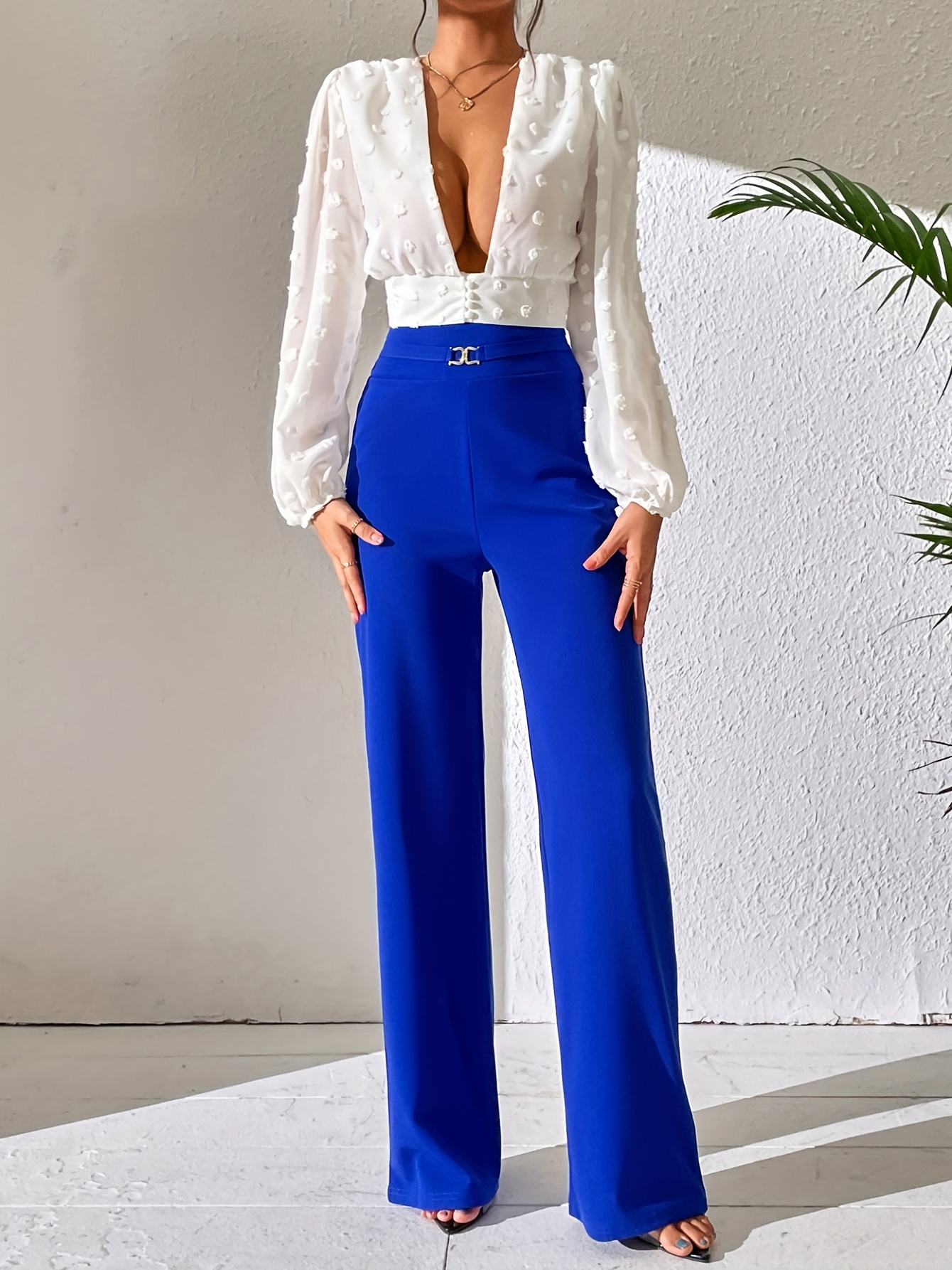Dress Pants for Women High Waisted Zipper Wide Leg Pants Casual Baggy Comfy  Work Office Lounge Trousers with Pockets Ladies Clothes 