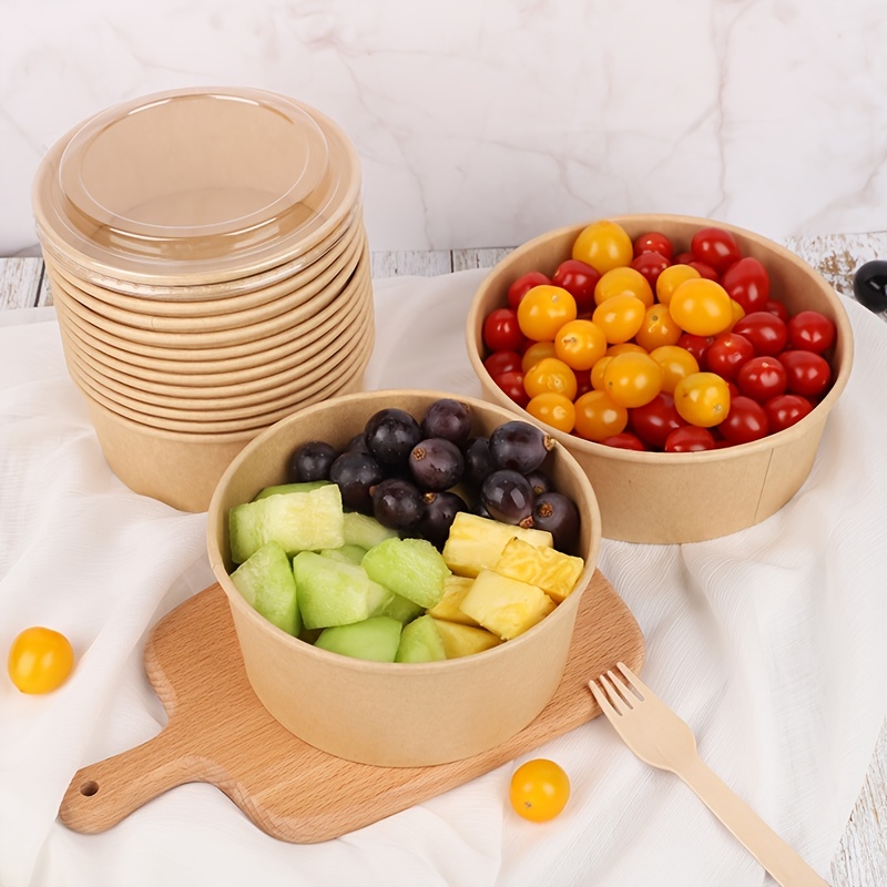 Large Kraft Paper Bowl with Lid, Disposable Round Salad Bowl, Suitable for  Party Desserts, Ice Cream, Yogurt, and Hot/Cold Foods like Soup, Ideal for