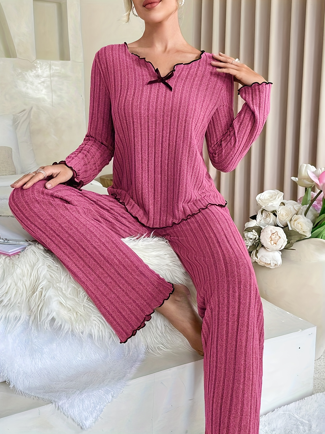 Womens Long Sleeve Plain Lounge Wear Set Two Piece Co-Ord Casual Comfy  Tracksuit