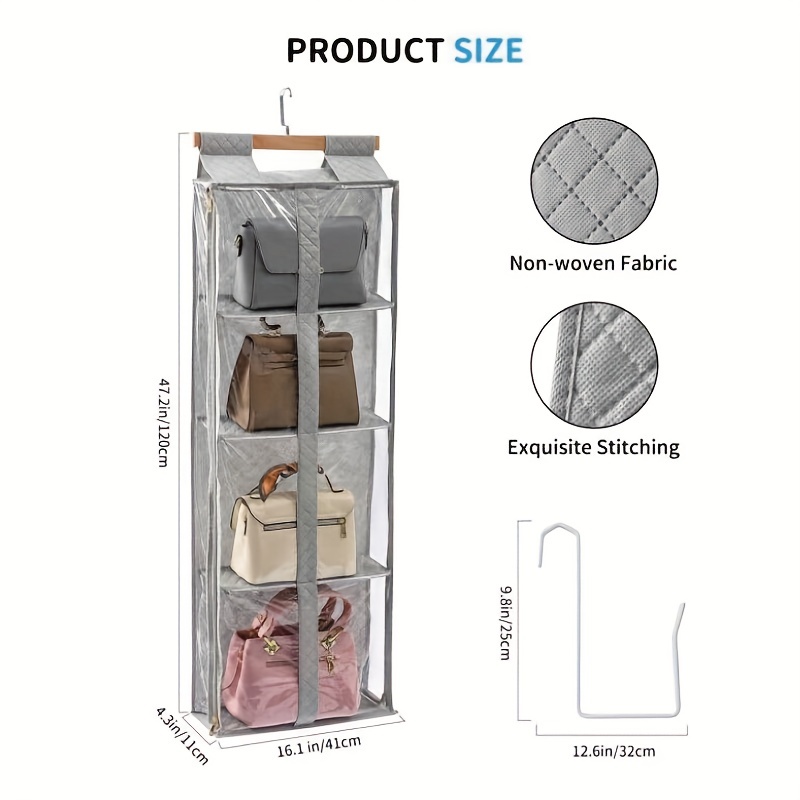 Hanging Handbag Purse Organizer Storage for Closet Houseware 2/3/4 Grids  Pockets