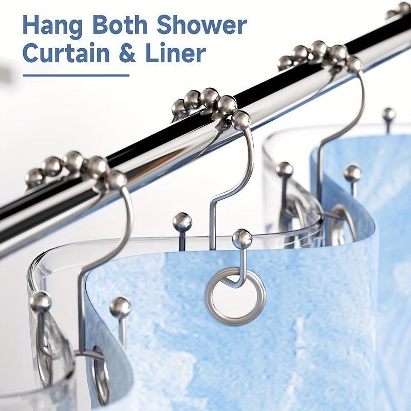Shower Curtain Hooks With Roller Ball Anti rust Metal Double