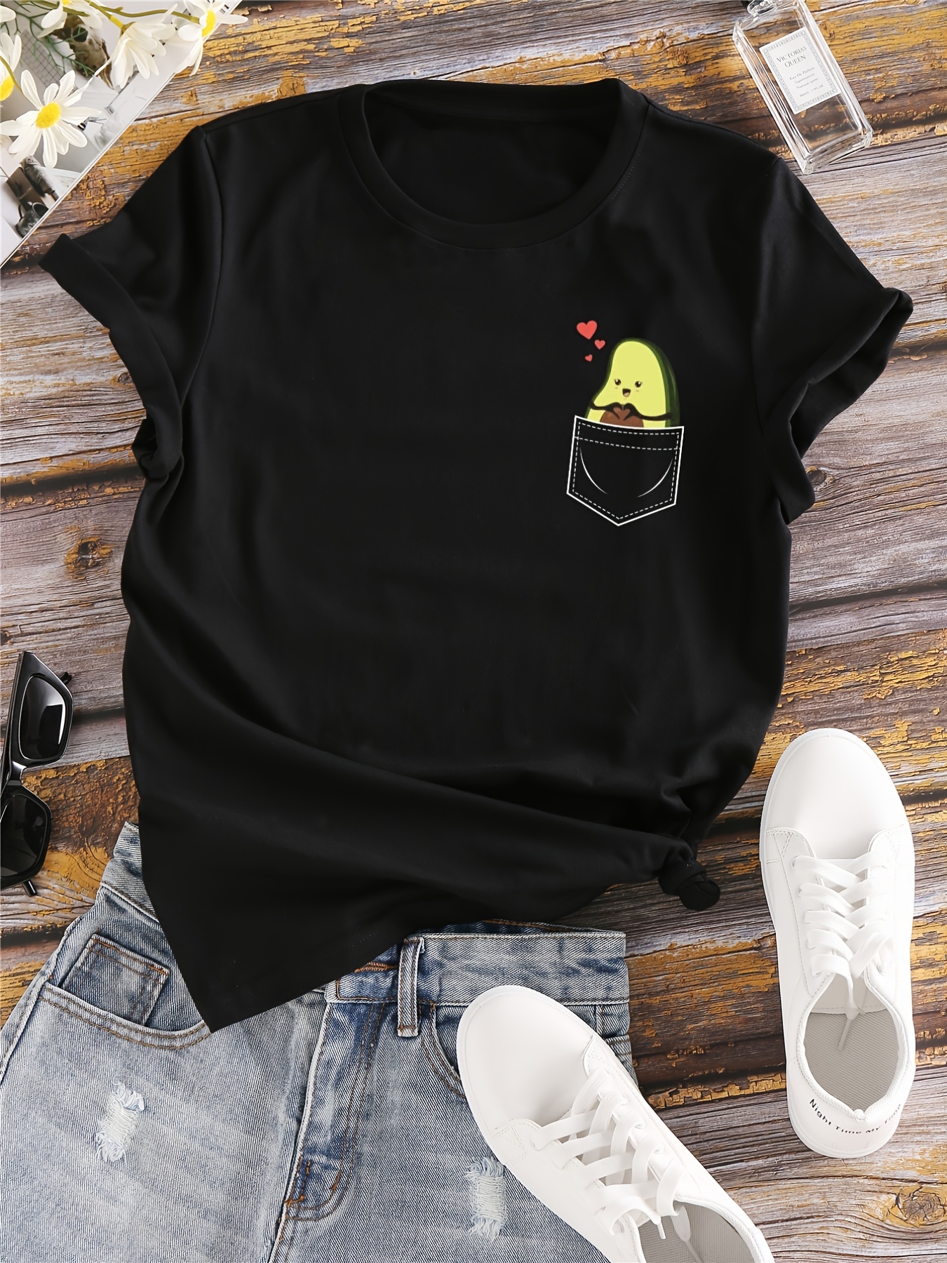 Camiseta de gola redonda com estampa de abacate, casual solta de manga  curta, camisetas de verão da moda, roupas femininas - Temu Portugal