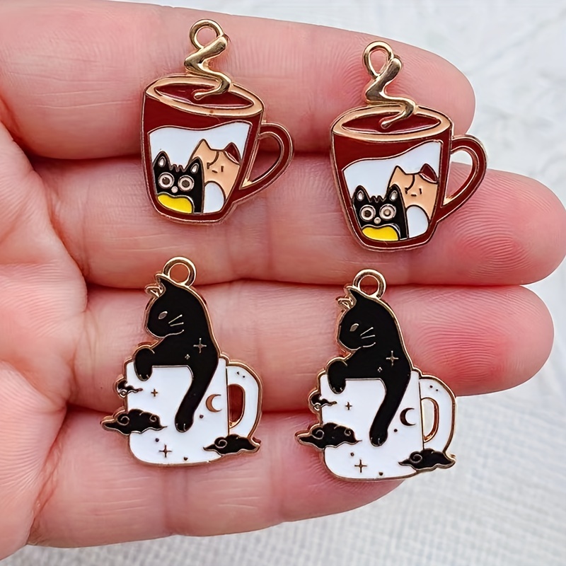 10pcs Enamel Cup Cat Charm for Jewelry, Jewels Making, Kawaii Earring Pendant Bracelet Necklace Accessories, DIY Craft Supplies Materials,Temu