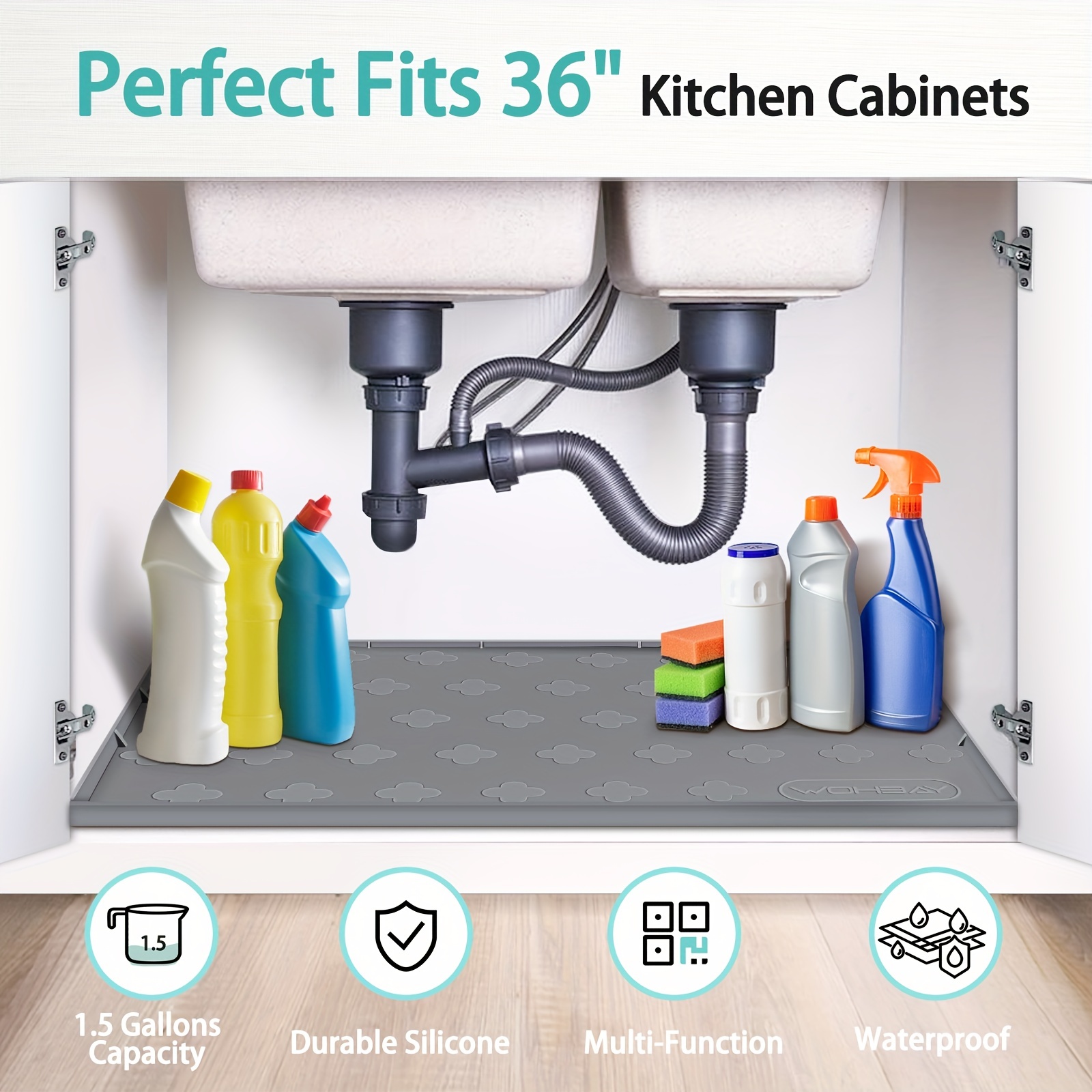 Under Sink Mats For Kitchen Waterproof, Silicone Under Sink Mat For Bottom  Of Kitchen Sink, Under Sink Drip Tray Liner For Kitchen Bathroom Cabinets  Hold Up To 3,3 Callons Liquid, Kitchen Accessories 