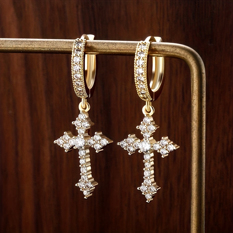 Geometric Zircon Cross Earrings, Foreign Style