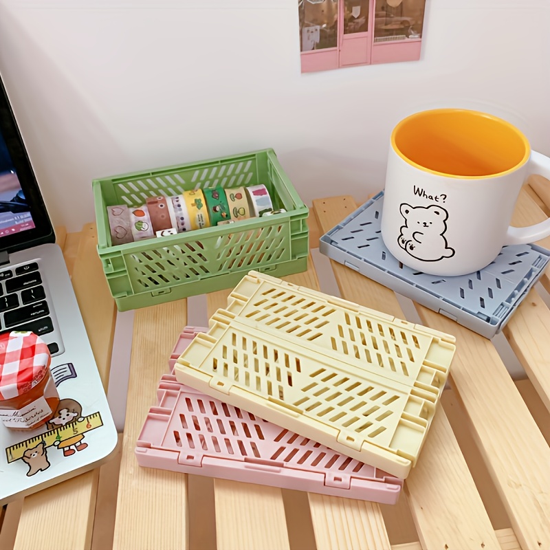 Pastel Board Bins, Mini Plastic Folding Baskets, Cute Colorful Organizer  Bins For Bedroom Office Classroom Bathroom Desktop Drawer Holder - Temu
