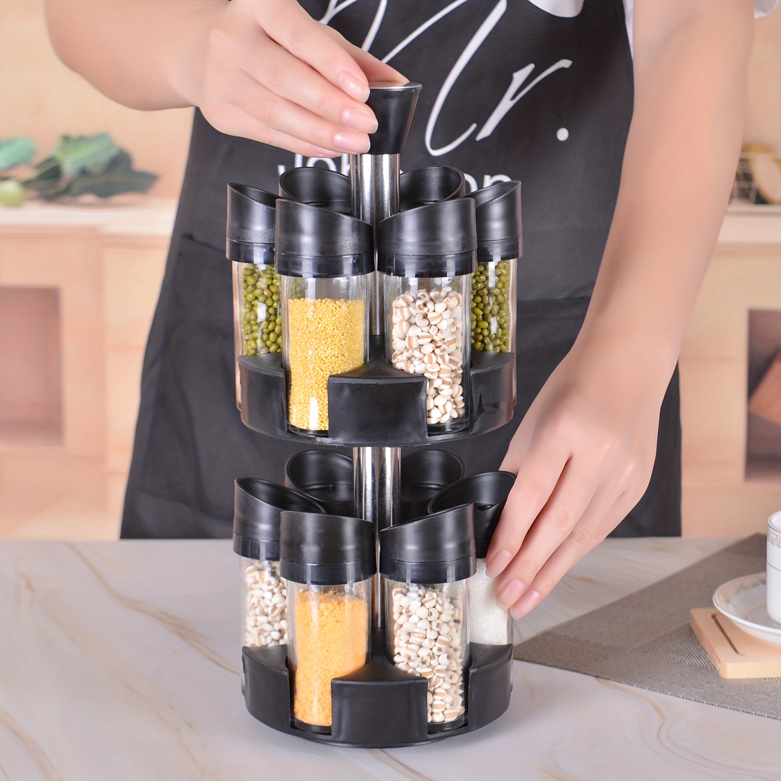 6-Jar Revolving Spice Rack, Spices and Seasonings Sets with Rack,  Countertop Seasoning Organizer Spice Pots Storage Container
