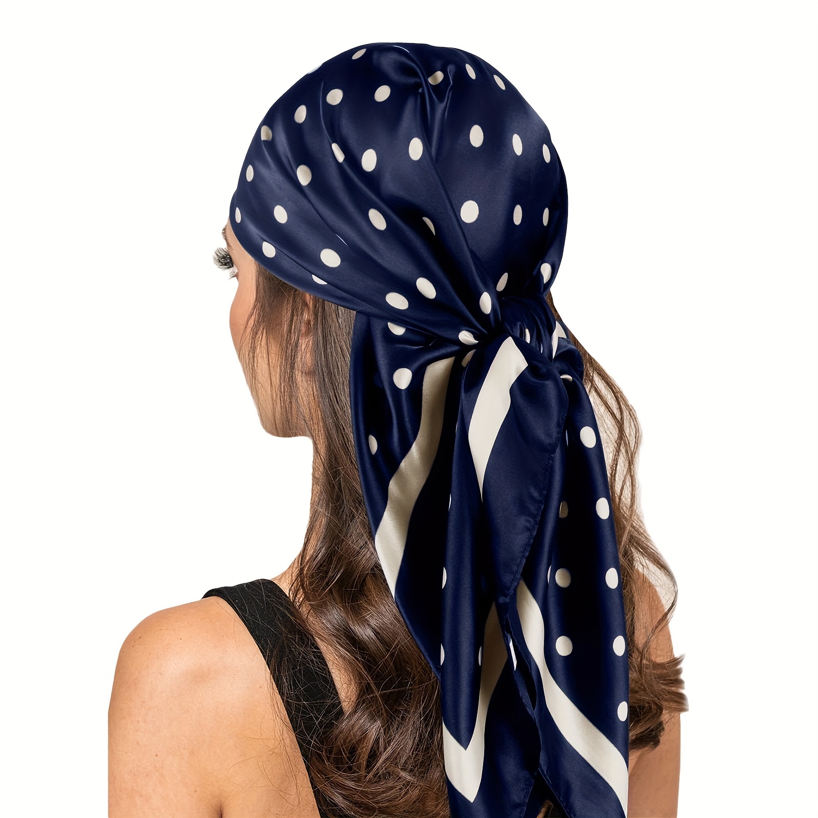 

35.43" Boho Polka Dot Printed Square Scarf, Thin Simulated Silk Satin Shawl, Sunscreen Windproof Headscarf For Women