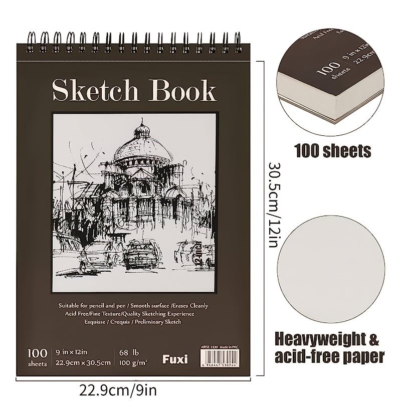Sketch Book, Top Spiral Bound Sketch Pad, 1 Pack 30-Sheets , Acid Free Art  Sketchbook Artistic Drawing Painting Writing Paper For Adults Beginners Art