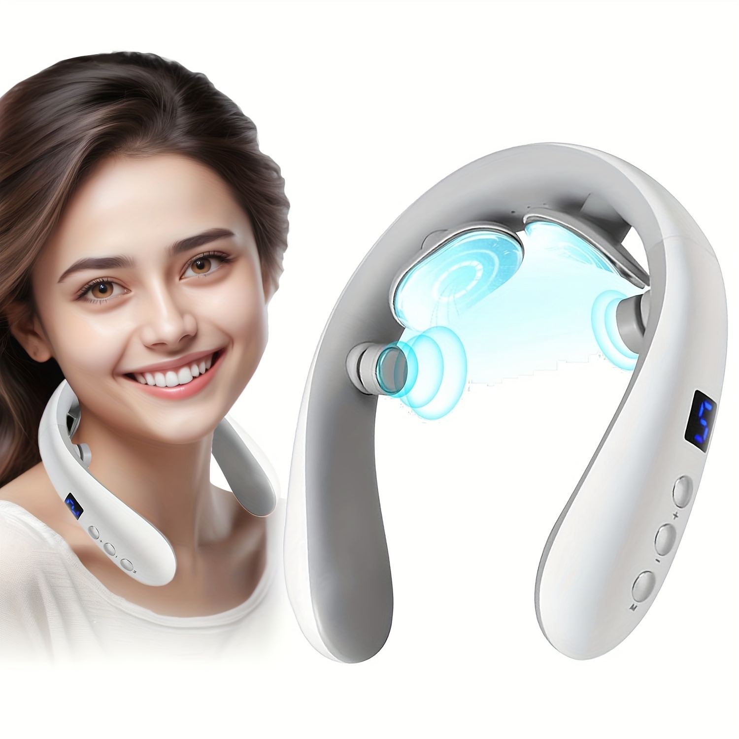 Electric Neck Massager,Intelligent Portable Neck Massager with 4 Modes & 6  Massage Heads,Cervical Charging Neck and Shoulder Massager, 15 Gear Band  Heating Massage for Pain Relief 