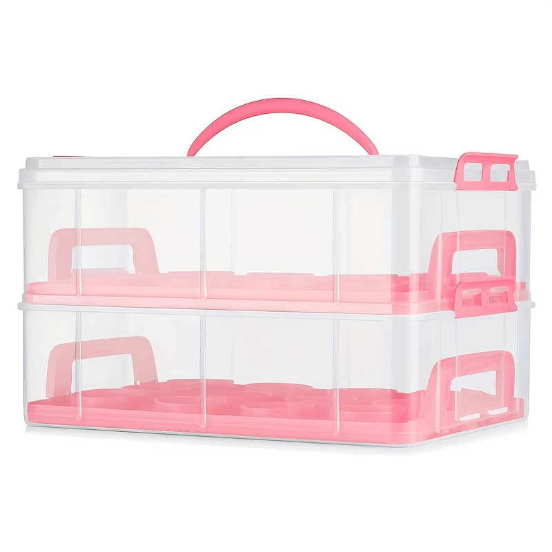 2 Tier Plastic Cupcake Carrier Muffin Holder Storage Box Stackable