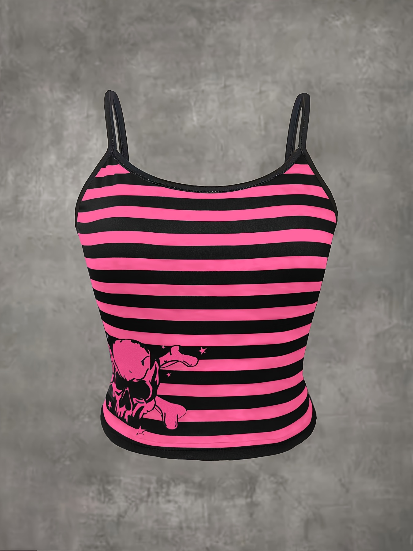 Grunge Punk Skull Striped Print Cami Crop Top Y2k Spaghetti - Temu