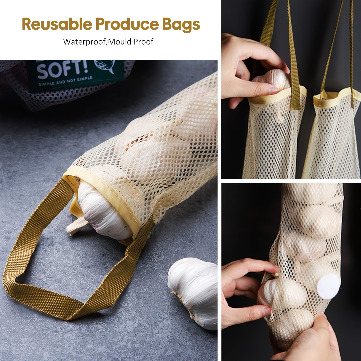 5Pcs Mesh Net Reusable Hanging Storage Bags Fruit Vegetable Garlic