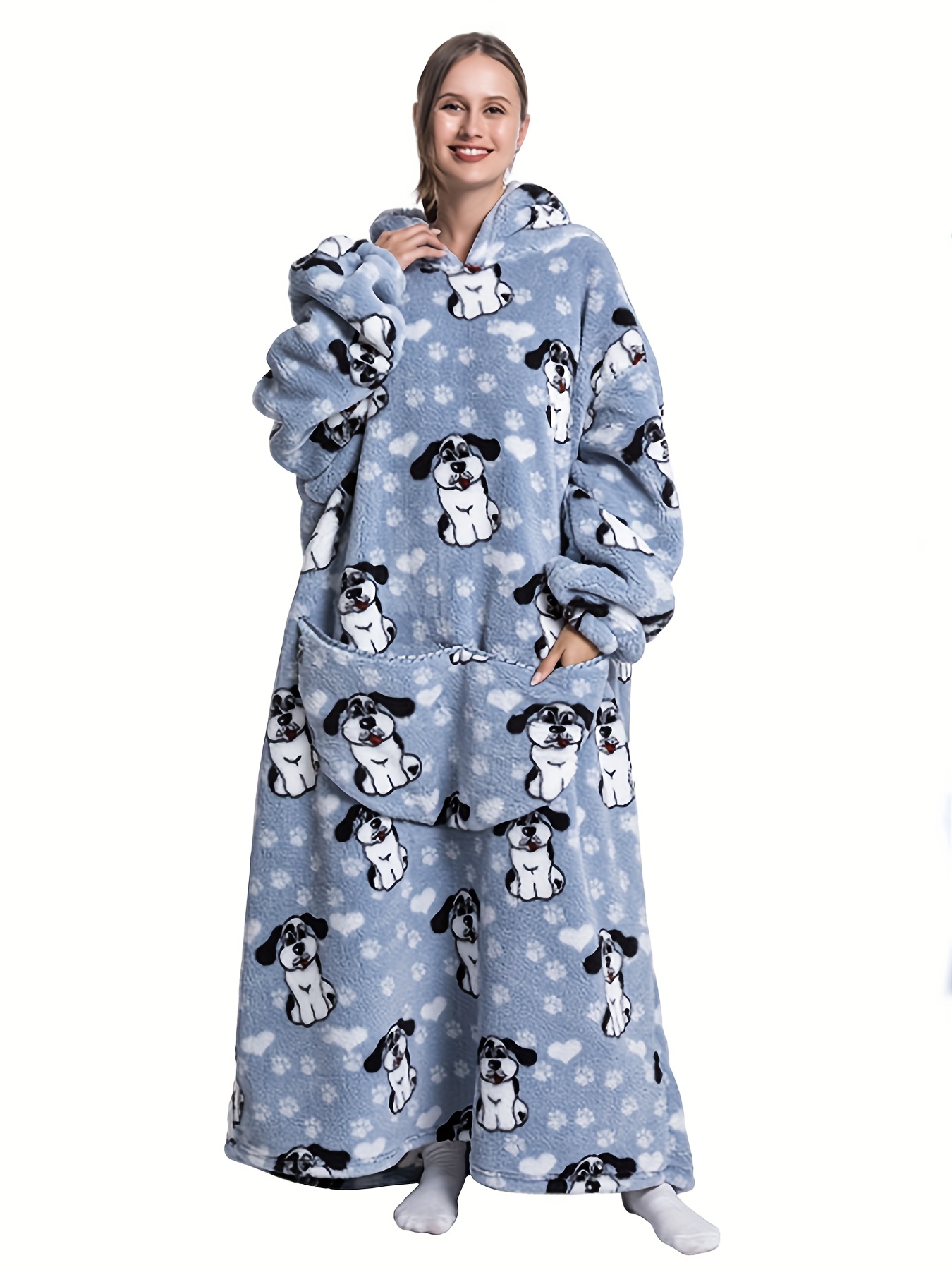 Plus Size Flannel Blanket Hoodie Fluffy Nightgowns Women's - Temu