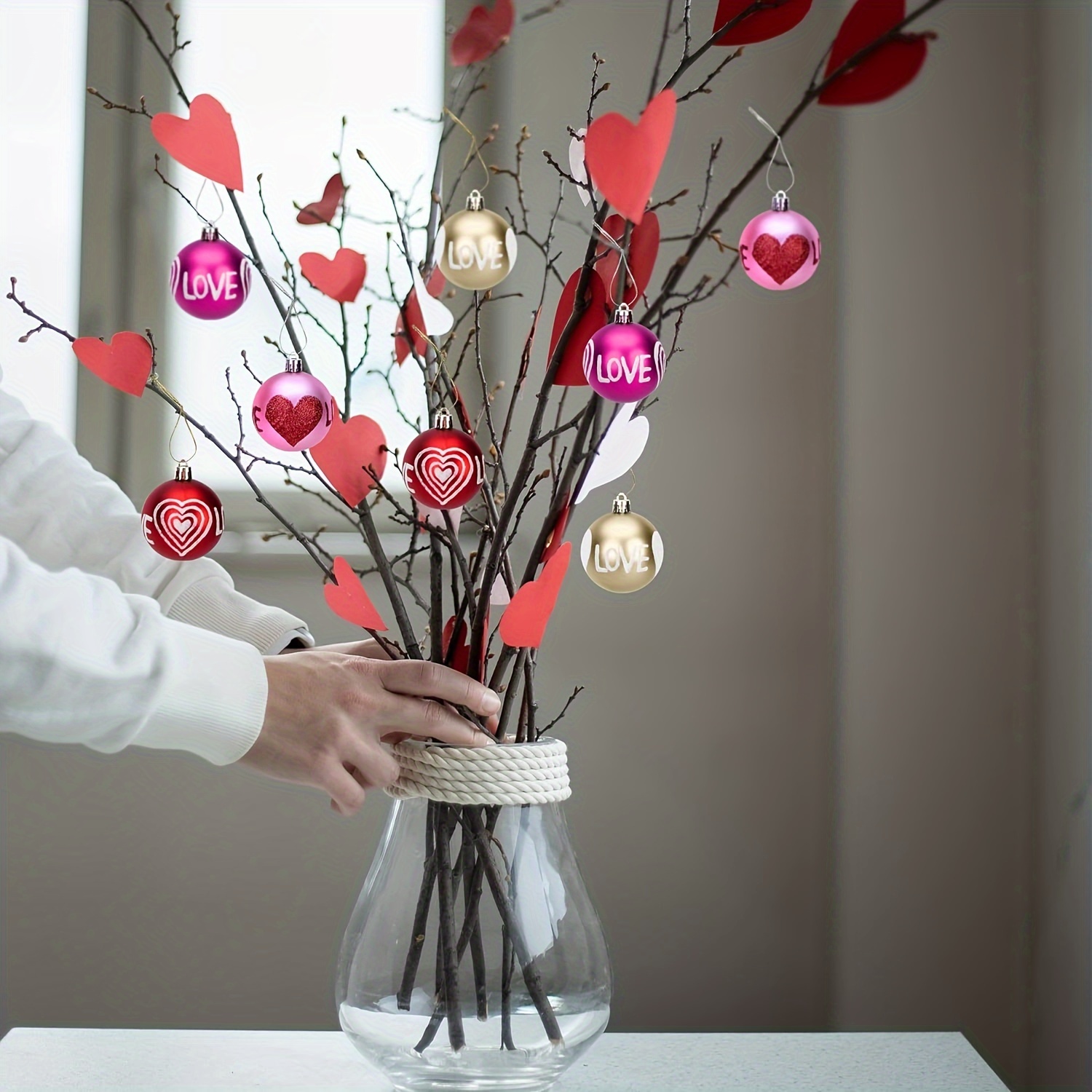Valentine's Day Hanging Ball Ornaments Heart Glitter Balls - Temu